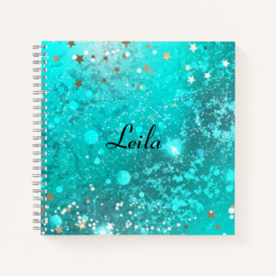 Blauwgroen blauwe sparkly glitter-naam notitieboek