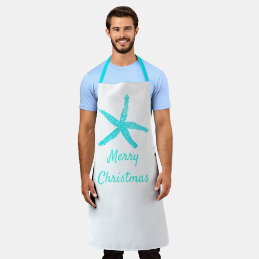 Blauwgroen blauwe staartvis wit schort (Gedragen)