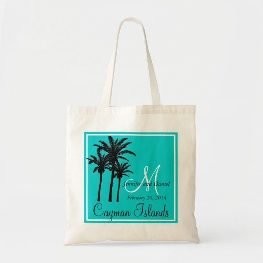 Blauwgroen blauwe strand bruiloft palmbomen tote bag (Voorkant)
