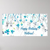 Blauwgroen blauwe streamers Birthday Party Banner Poster (Voorkant)