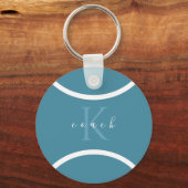 Blauwgroen blauwe tennis-bal en Initiaal monogramc Sleutelhanger (Voorkant)
