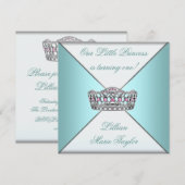 Blauwgroen Blauwe Tiara Prinses Eerste Verjaardags Kaart (Voorkant / Achterkant)