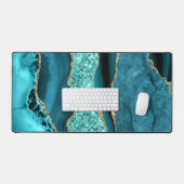 Blauwgroen Blauwe Turquoise Gouden Glitter Marmere Bureaumat (Keyboard & Muis)