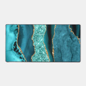 Blauwgroen Blauwe Turquoise Gouden Glitter Marmere Bureaumat (Voorkant)