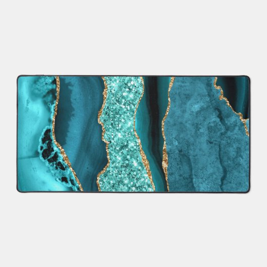 Blauwgroen Blauwe Turquoise Gouden Glitter Marmere Bureaumat (Voorkant)