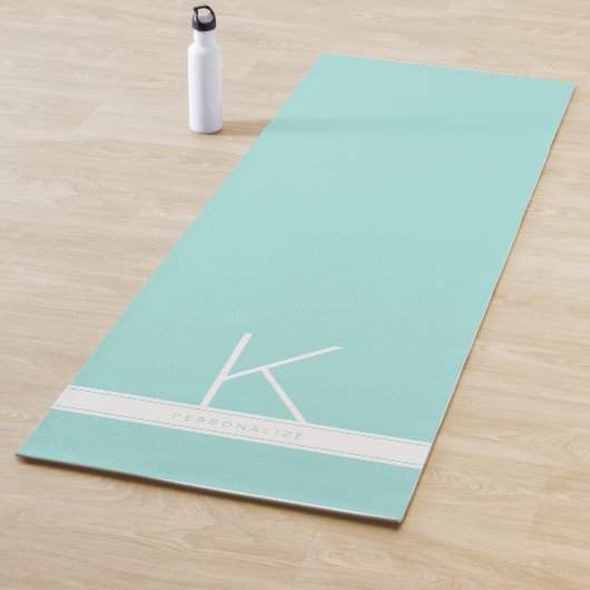 Blauwgroen blauwe turquoise Modern Simple Monogram Yogamat (In situ)