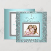 Blauwgroen Blauwe Tweeling Foto Eerste Communie Kaart (Voorkant / Achterkant)