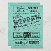 Blauwgroen Blauwe  Typografie Wedding Kaart (Voorkant / Achterkant)