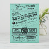 Blauwgroen Blauwe  Typografie Wedding Kaart (Staand voorkant)