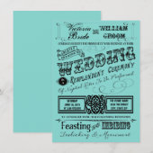 Blauwgroen Blauwe  Typografie Wedding Kaart (Voorkant / Achterkant)