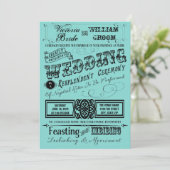 Blauwgroen Blauwe  Typografie Wedding Kaart (Staand voorkant)