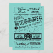 Blauwgroen Blauwe  Typografie Wedding Kaart (Voorkant / Achterkant)