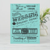 Blauwgroen Blauwe  Typografie Wedding Kaart (Staand voorkant)