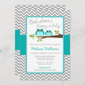 Blauwgroen Blauwe Uil Grijs Chevron Boy Baby showe Kaart (Voorkant / Achterkant)