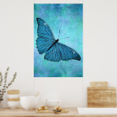 Blauwgroen blauwe vlinder 1800s Illustratie Poster (Keuken)