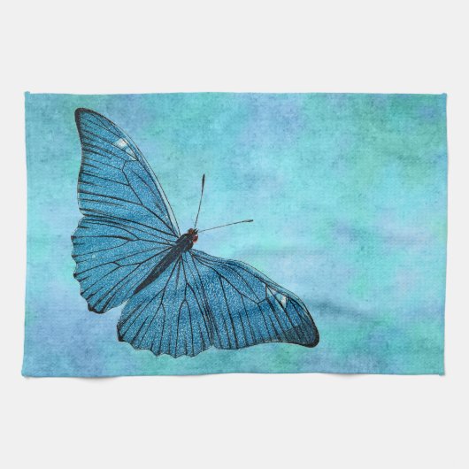  Blauwgroen blauwe vlinder 1800s Illustratie Theedoek (Horizontaal)