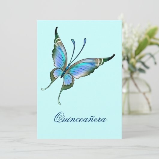 Blauwgroen Blauwe Vlinder Quinceanera 15e verjaard Kaart (Staand voorkant)