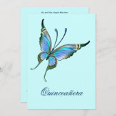 Blauwgroen Blauwe Vlinder Quinceanera 15e verjaard Kaart (Voorkant / Achterkant)