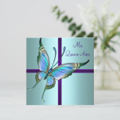 Blauwgroen Blauwe Vlinder Quinceanera Kaart (Staand voorkant)