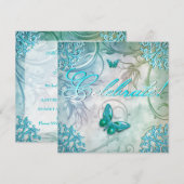 Blauwgroen blauwe vlinderbloemendag vieren kaart (Voorkant / Achterkant)