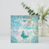 Blauwgroen blauwe vlinderbloemendag vieren kaart (Staand voorkant)