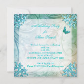 Blauwgroen blauwe vlinderbloemendag vieren kaart (Achterkant)