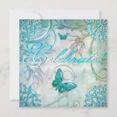 Blauwgroen blauwe vlinderbloemendag vieren kaart (Voorkant)