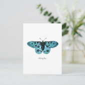 Blauwgroen blauwe vlinderillustratie - 1800's Briefkaart (Staand voorkant)