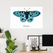  Blauwgroen blauwe vlinderillustratie - 1800's Poster (Thuiskantoor)