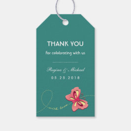 Blauwgroen blauwe vlinderpartij voor Label met cad Cadeaulabel