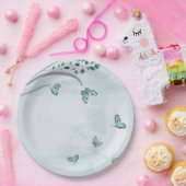 blauwgroen blauwe vlinders bladeren bloem papieren bordje (Feest)