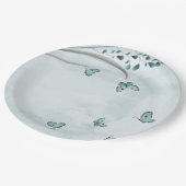 blauwgroen blauwe vlinders bladeren bloem papieren bordje (Gekanteld)