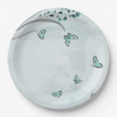 blauwgroen blauwe vlinders bladeren bloem papieren bordje (Voorkant)