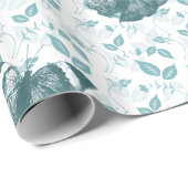 Blauwgroen blauwe vlinders cadeaupapier (Rol Hoek)