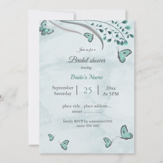 blauwgroen blauwe vlinders en bladeren vrijgezelle kaart (Voorkant)
