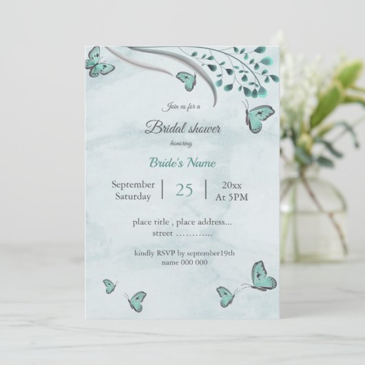 blauwgroen blauwe vlinders en bladeren vrijgezelle kaart (Staand voorkant)