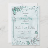 blauwgroen blauwe vlinders verlaat bloemenverjaard kaart (Voorkant)