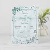 blauwgroen blauwe vlinders verlaat bloemenverjaard kaart (Staand voorkant)