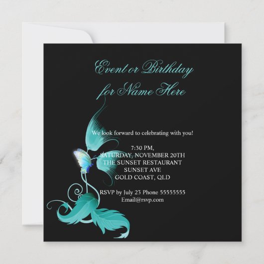 Blauwgroen blauwe vlindervlinder kaart (Achterkant)