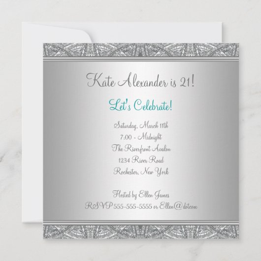 Blauwgroen Blauwe Vrouwen 21ste Verjaardagsfeest Kaart (Achterkant)