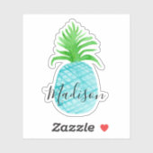 Blauwgroen Blauwe Waterverf Ananas Naam Sticker (Vel)