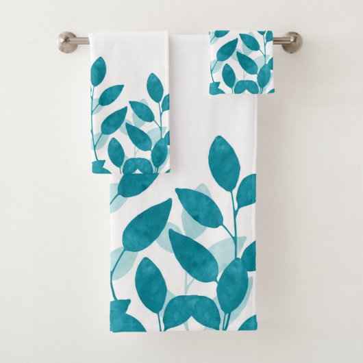 Blauwgroen blauwe Waterverf bladeren Bad Handdoek (Insitu)