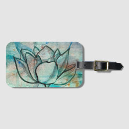 Blauwgroen Blauwe Waterverf Bloem Elegante Artsy L Bagagelabel