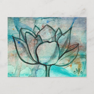 Blauwgroen Blauwe Waterverf Bloem Elegante Artsy L Briefkaart