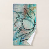 Blauwgroen Blauwe Waterverf Bloem Elegante Artsy L Handdoek (Handdoek)