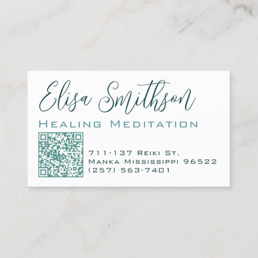 Blauwgroen Blauwe Waterverf Bloem Elegante Artsy L Visitekaartje (Achterkant)