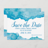 Blauwgroen Blauwe Waterverf Bruiloft Save the Date Briefkaart (Voorkant / Achterkant)