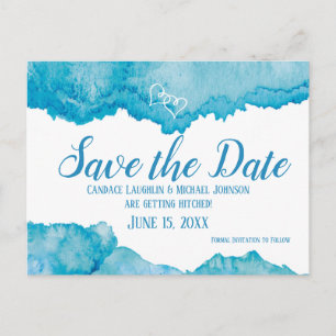 Blauwgroen Blauwe Waterverf Bruiloft Save the Date Briefkaart