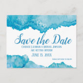 Blauwgroen Blauwe Waterverf Bruiloft Save the Date Briefkaart (Voorkant)