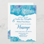 Blauwgroen Blauwe Waterverf Dubbele Harten Bruilof Kaart (Voorkant / Achterkant)